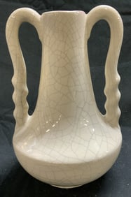 SIGNED Crackle Glaze Double Handle Ceramic Vase