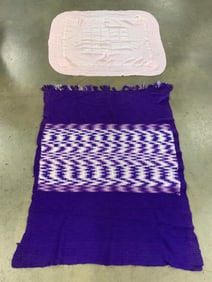 Lot 2 Vintage Crochet & Woven Yarn Blankets