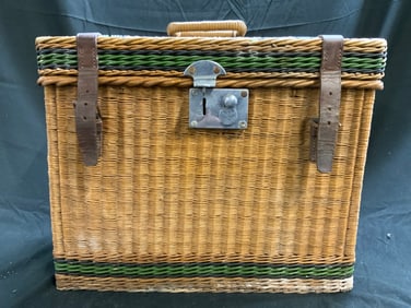 Vintage Woven Wicker Tackle Box W Lid