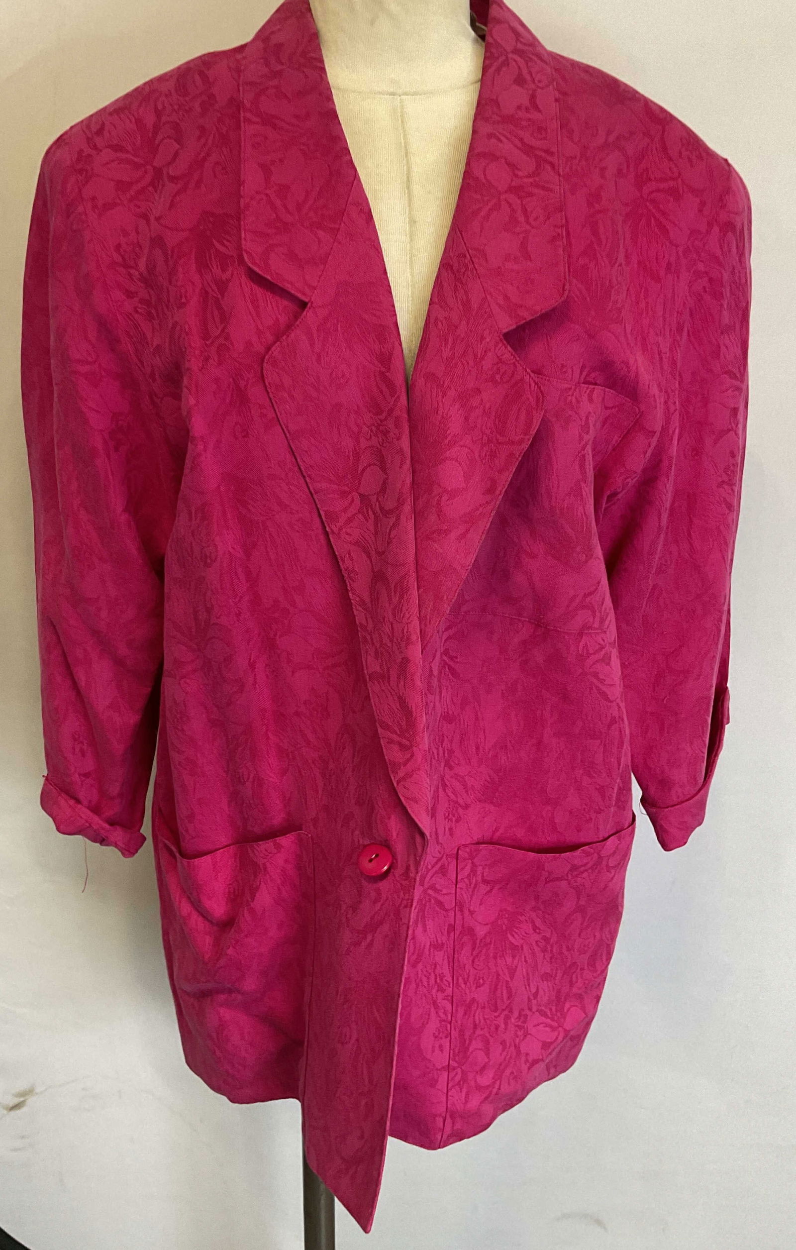 Vtg Spitalnik Pink Linen Floral Blazer (1 of 7)