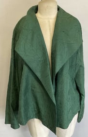 Eileen Fisher Green Silk Crinkle Jacket