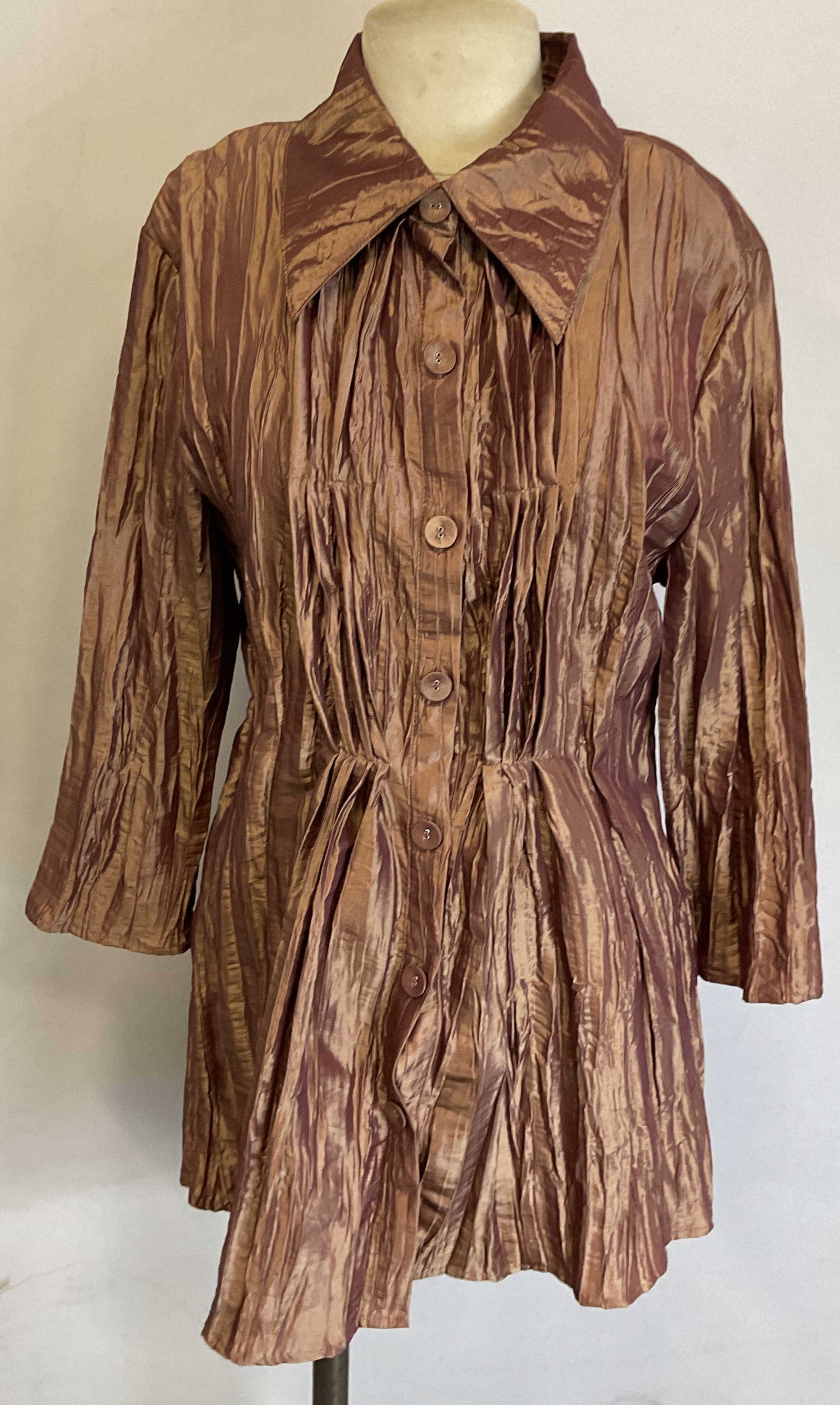 Noelle Metallic Crinkle Button Up Shirt (1 of 7)