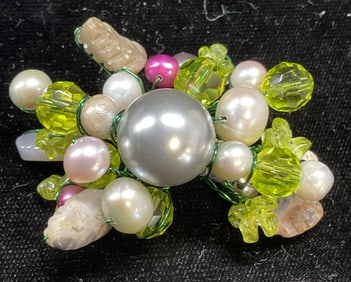 Handmade Crystal, Semiprecious, Pearl Brooch