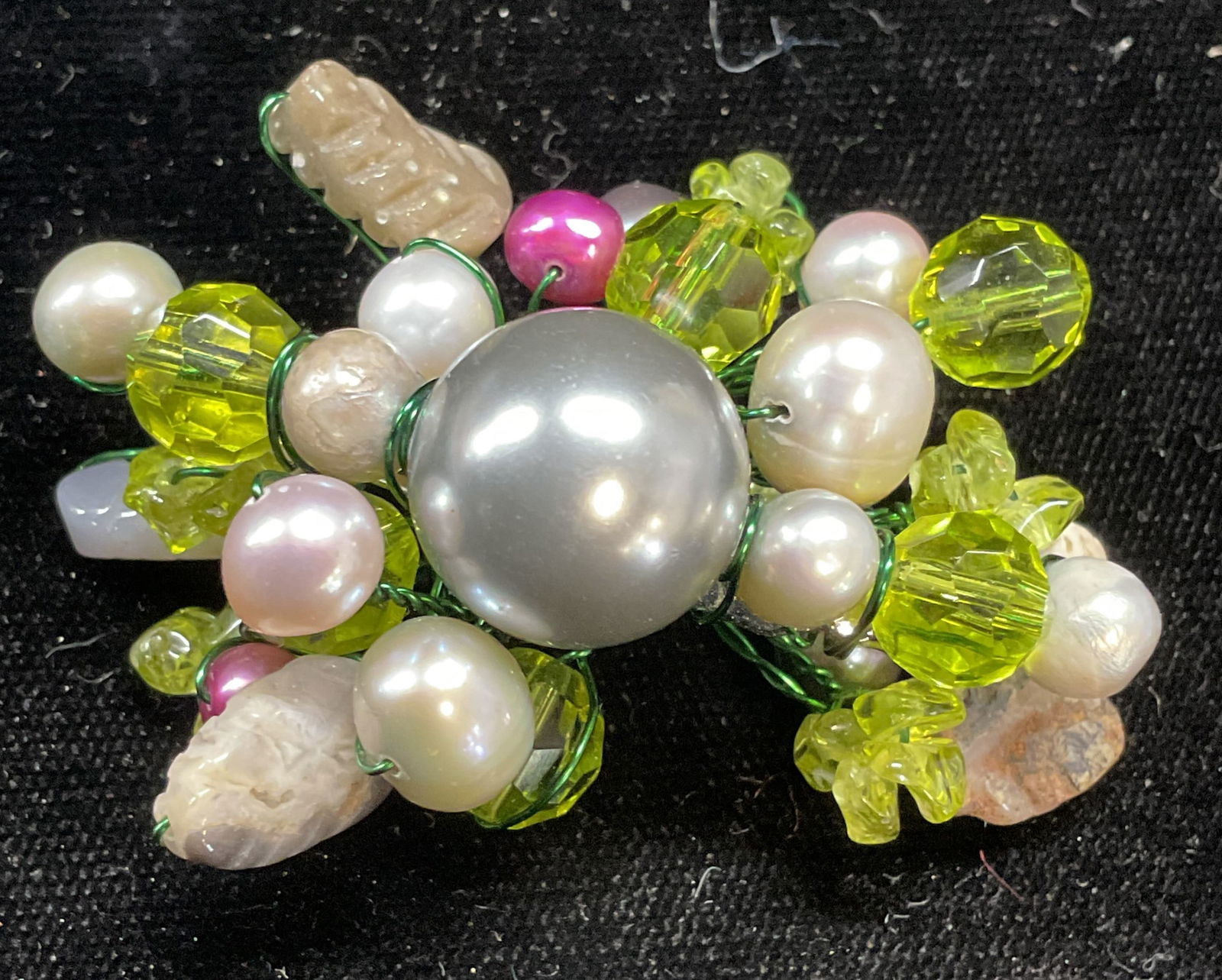 Handmade Crystal, Semiprecious, Pearl Brooch (1 of 6)