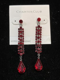 Charter Club Red Crystal Dangle Earrings NWT