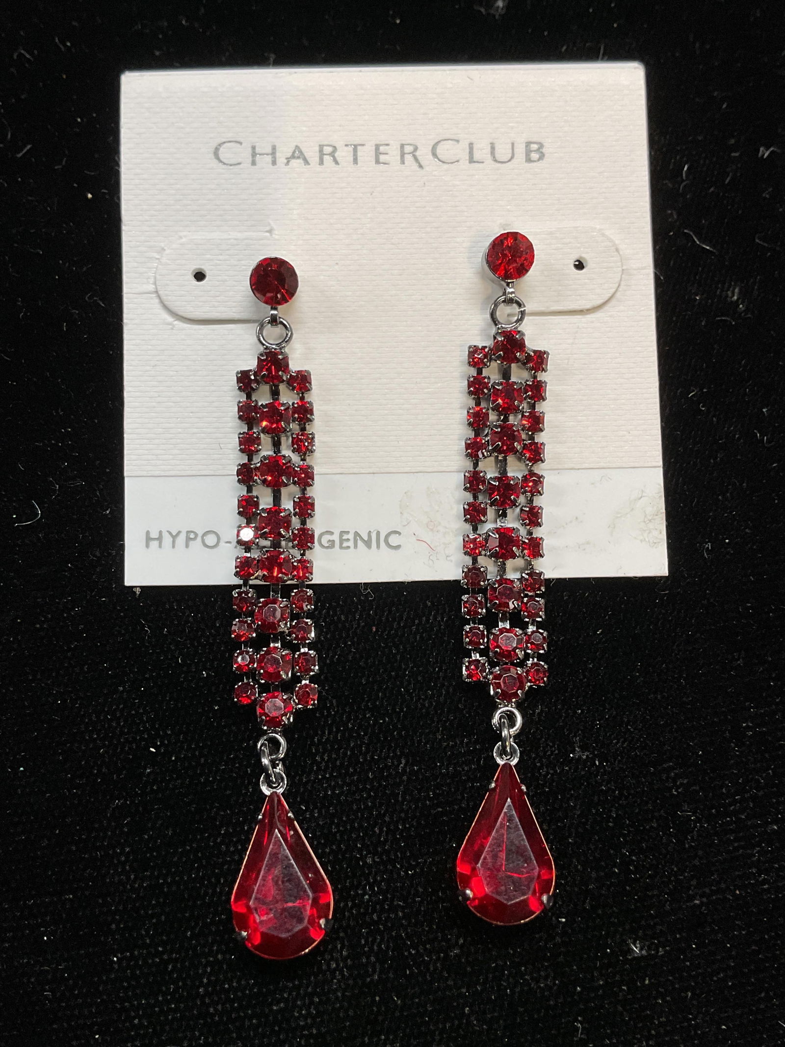 Charter Club Red Crystal Dangle Earrings NWT (1 of 6)