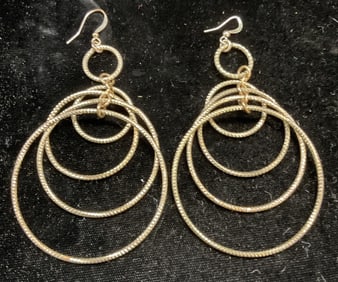 Silver Tone Hoop Dangle Earrings 3.5 In Long