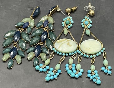 Lot 2 Vintage Blue Crystal & Beaded Drop Earrings