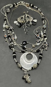 Lot 5 Vintage Silver Tone Metal Beaded Jewelry