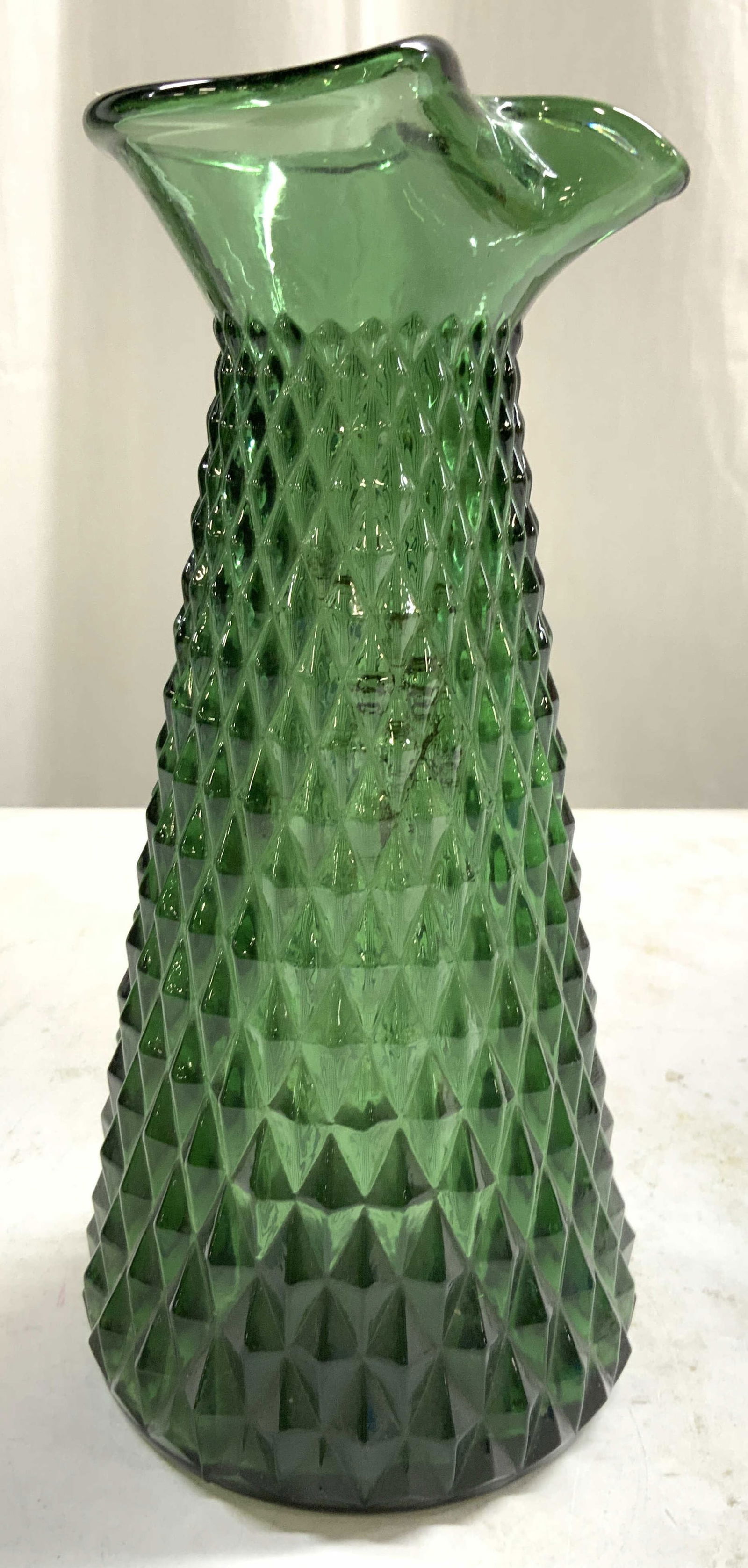 Vtg EMPOLI Gls Diamond Pattern Pitcher Green (1 of 6)
