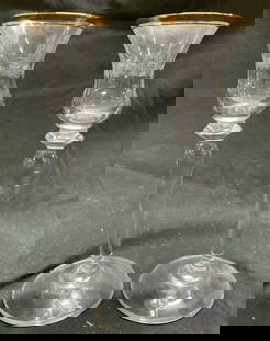 MIKASA JAMESTOWN Pr Art Gls Candlesticks: Candlesticks appear to be MIKASA JAMESTOWN (no apparent markings). Lot includes 2 candlesticks. Each appear to be glass possibly crystal. Candlesticks each have gilt rims. Bases have circular forms. C