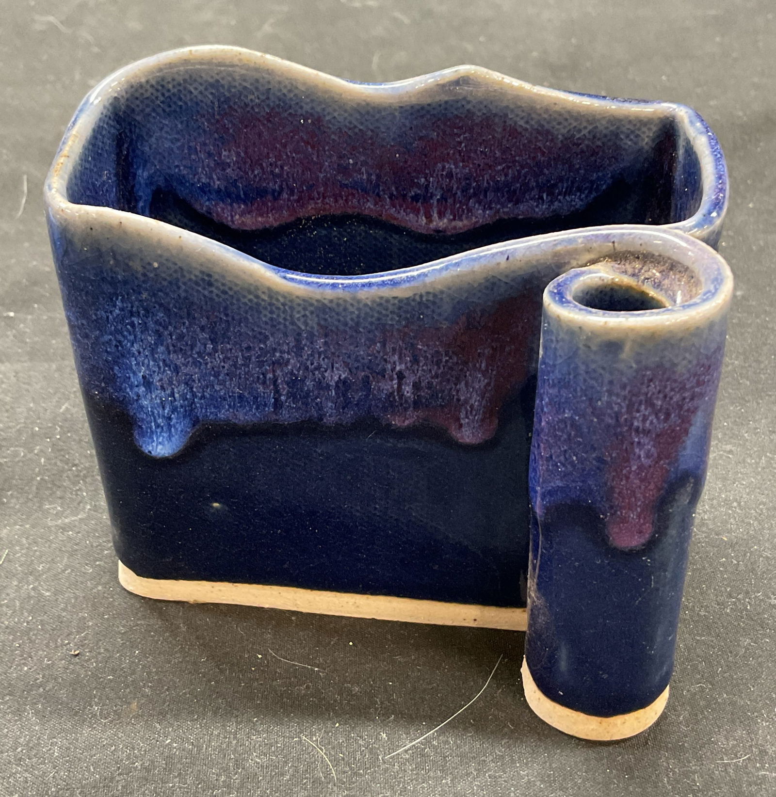 Vtg Bay Pottery Blue Drip Glaze Desk Organizer (1 of 6)