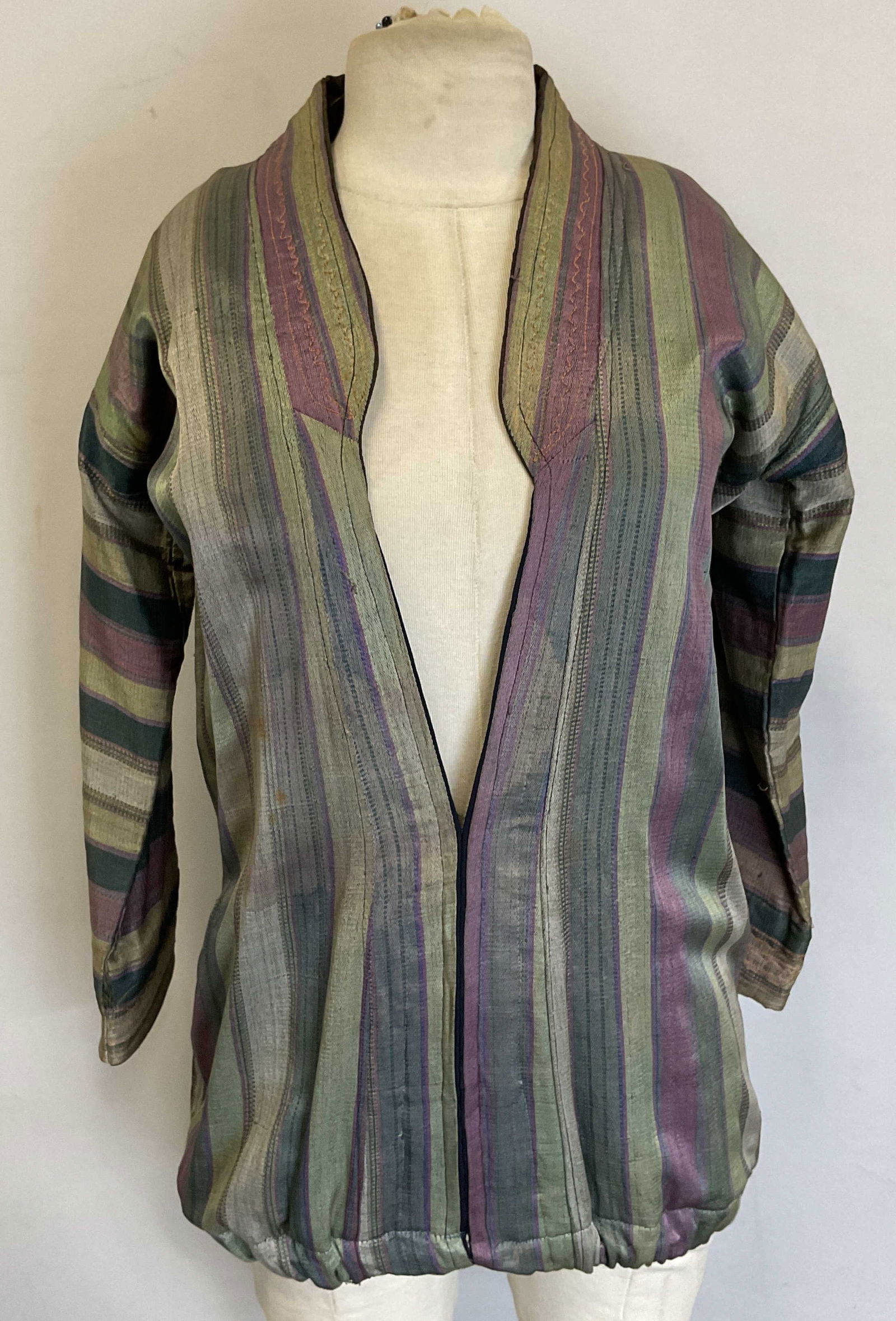 Vintage Woven Green & Purple Striped Top (1 of 6)
