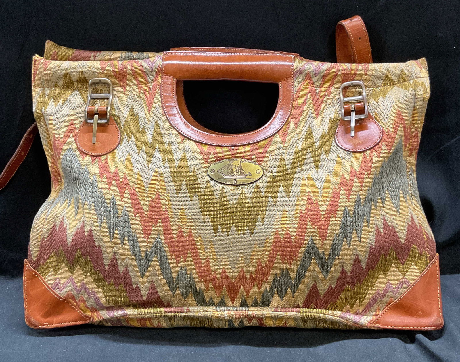 Bojola Zigzag Leather Trim Handbag, Italy (1 of 6)