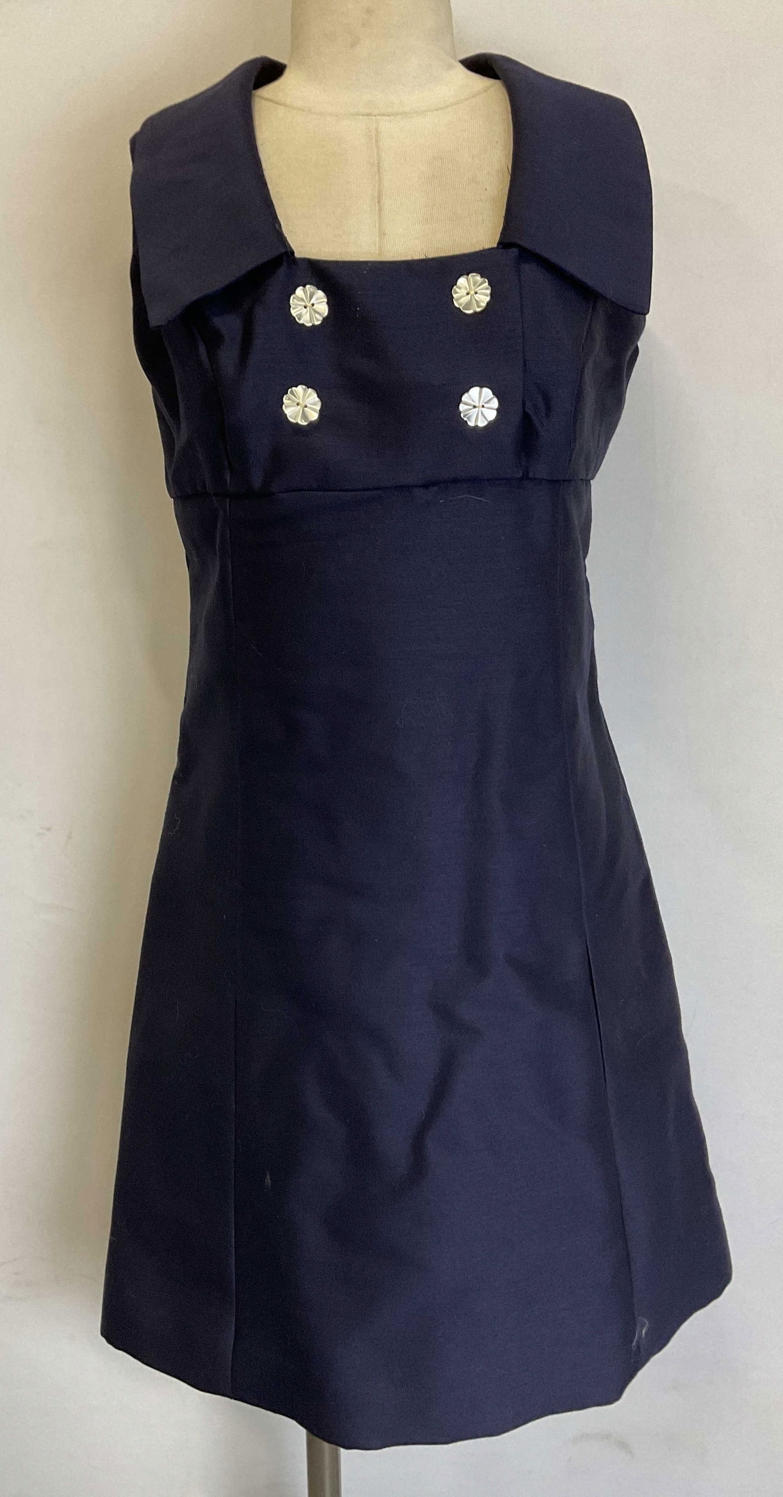 Vtg Navy Blue Sheath Cocktail Sleeveless Dress (1 of 8)