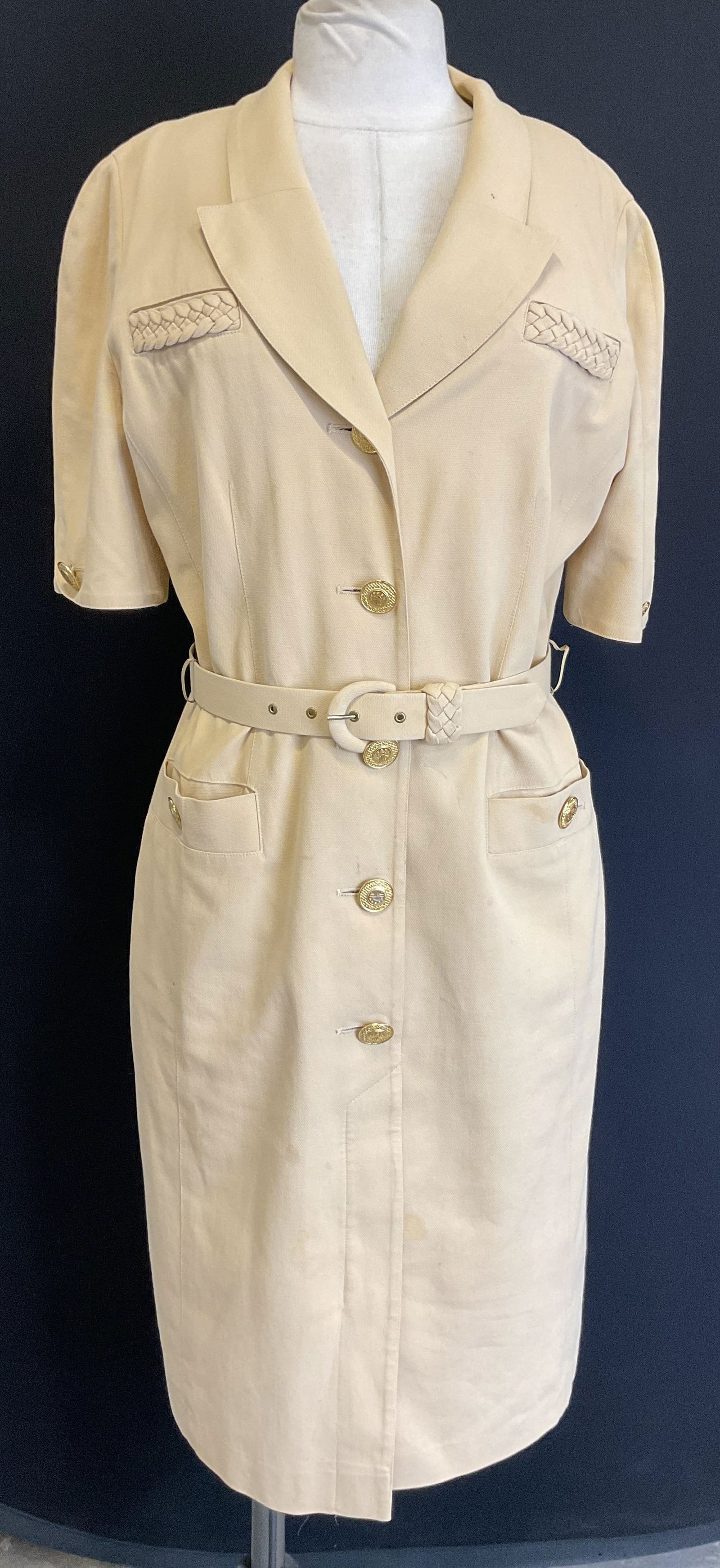 Vtg Louis Feraud Beige Safaris Belted Dress (1 of 9)