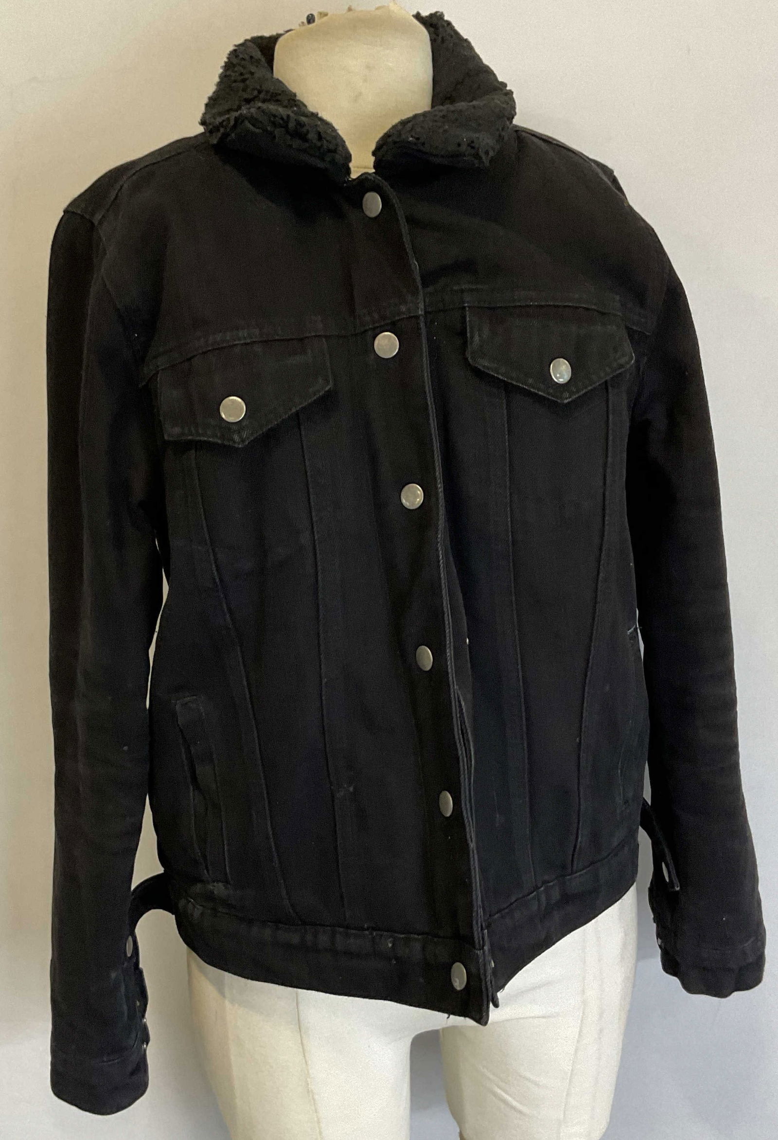 Vtg Highway Jeans Fur Lined Black Jean Jacket (1 of 7)