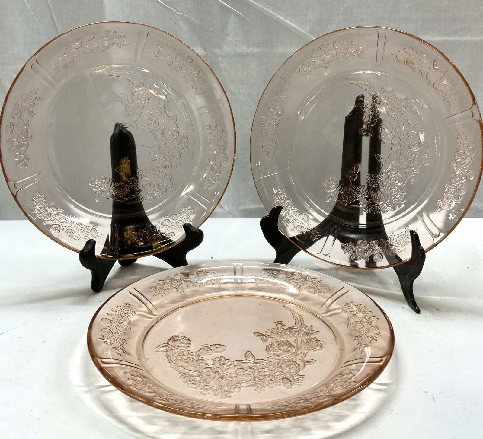 Lot 3+ Cabbage Rose Pink Depression Glass Plates (1 of 7)