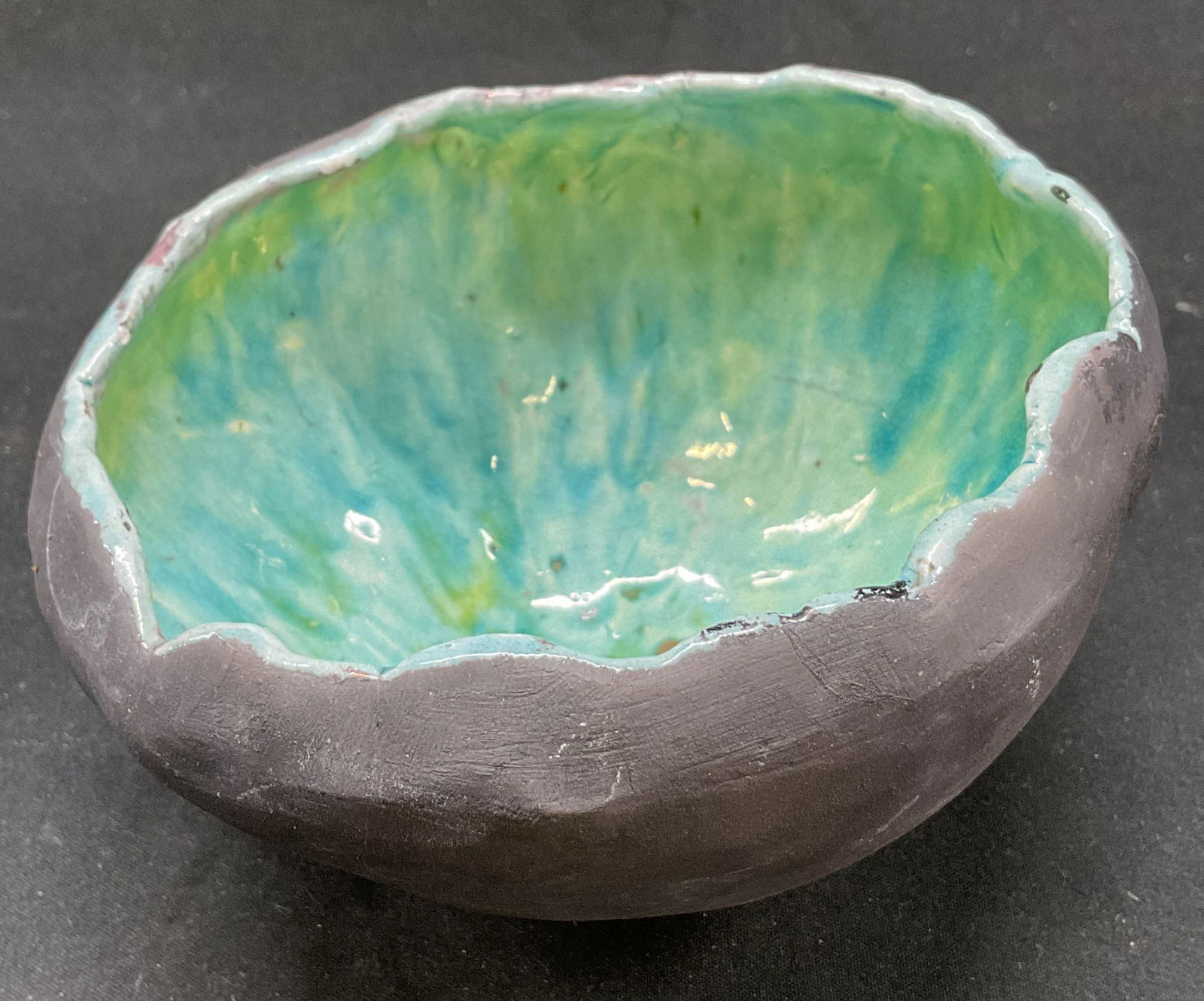 Vtg Ceramic Handmade Pottery Bowl Green Teal Glaze (1 of 7)