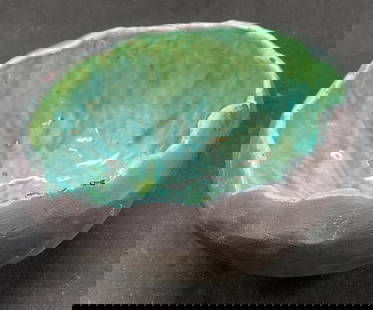 Vtg Ceramic Handmade Pottery Bowl Green Teal Glaze: Vintage ceramic handmade pottery bowl green teal glaze. Green teal crystalline glaze inside. Matte finish on outside. Signed on underside. 4.5 x 3 inches, some surface wear consistent with exposure. C