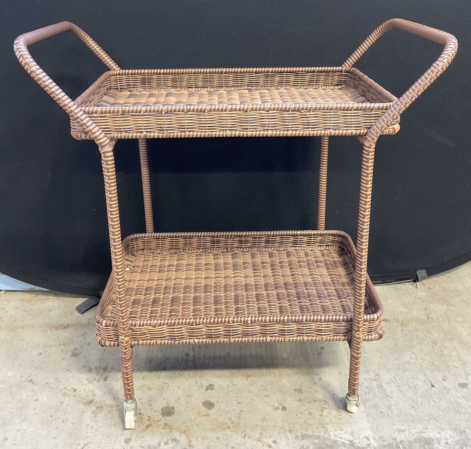 Faux Woven Wicker Wheeled Bar Cart (1 of 7)