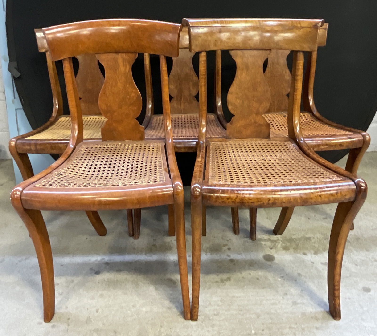 Set 5 Vintage Caned Seat Fiddle Back Dining Chairs (1 of 9)