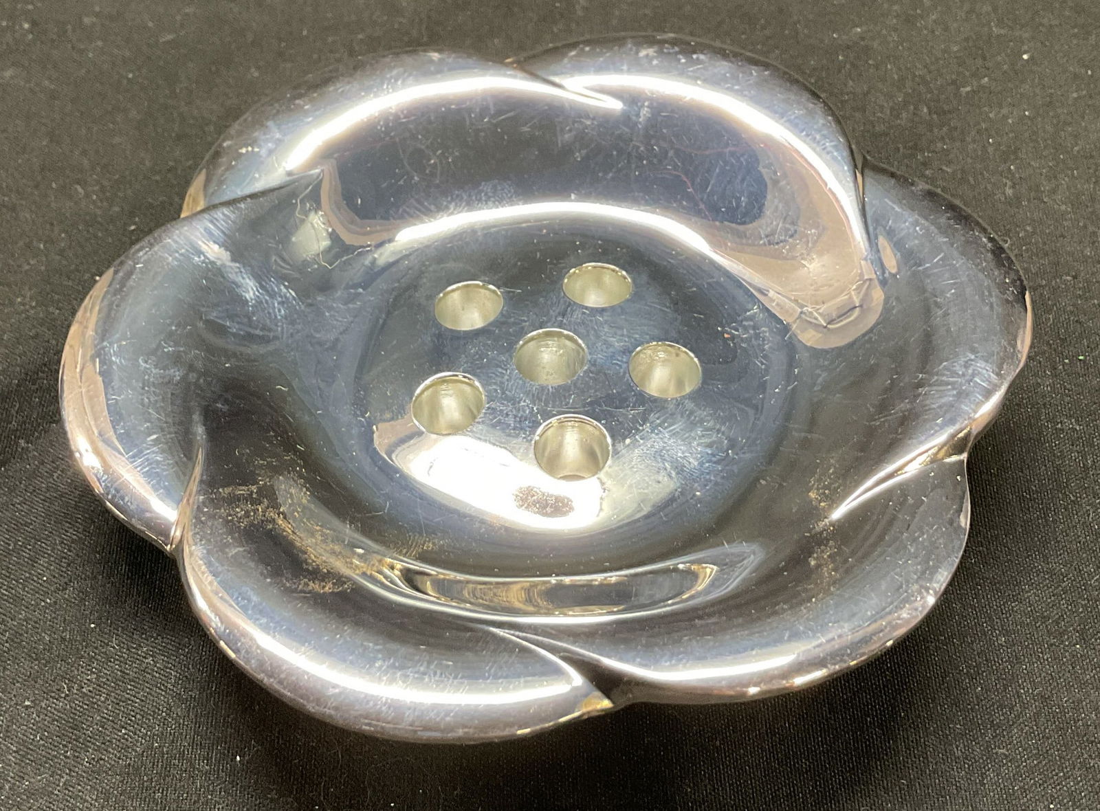 Vtg DANSK Silverplate Flower Dish Taperholder (1 of 7)