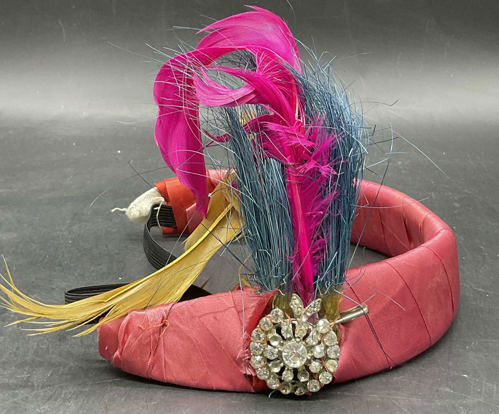 Vtg Handmade Fabric & Feather Fascinator Headband (1 of 7)