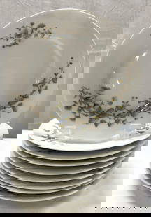 Lot 9+ Blue Daisies Porcelain Plates: Lot 9+ Blue Daisies Porcelain Salad / Lunch / Dessert Plates Porcelain plates feature blue daisies with yellow centers & brown vine detailing. Surface wear consistent to age, use & exposure. Measureme