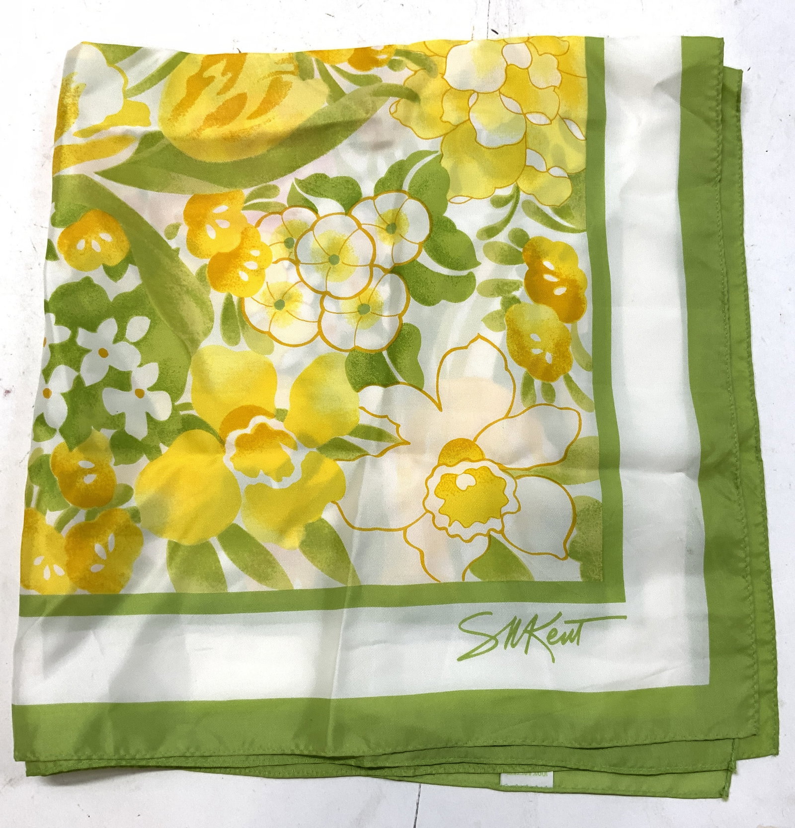 AVON Burst of Spring Floral Scarf JAPAN: AVON Burst of Spring Floral Acetate Scarf JAPAN Scarf featuring a floral pattern in shades of yellow, pink & green. 100% acetate. Signed & marked. Reads AVON. Surface wear consistent to age, use & exp