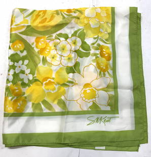 AVON Burst of Spring Floral Scarf JAPAN: AVON Burst of Spring Floral Acetate Scarf JAPAN Scarf featuring a floral pattern in shades of yellow, pink & green. 100% acetate. Signed & marked. Reads AVON. Surface wear consistent to age, use & exp