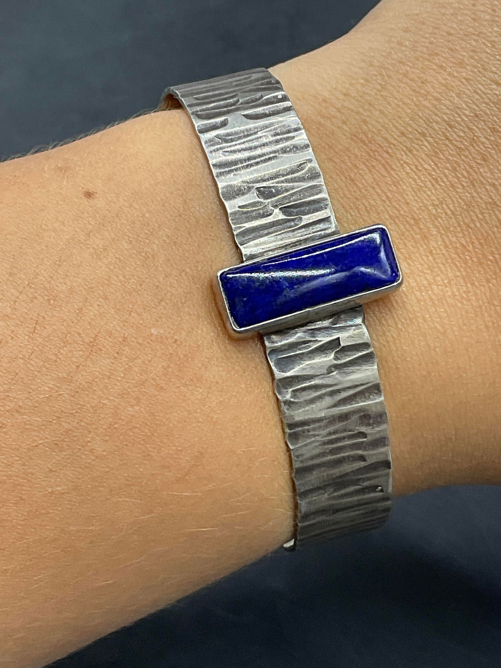 Signed Sterling Silver Blue Gemstone Cuff Bracelet (1 of 8)