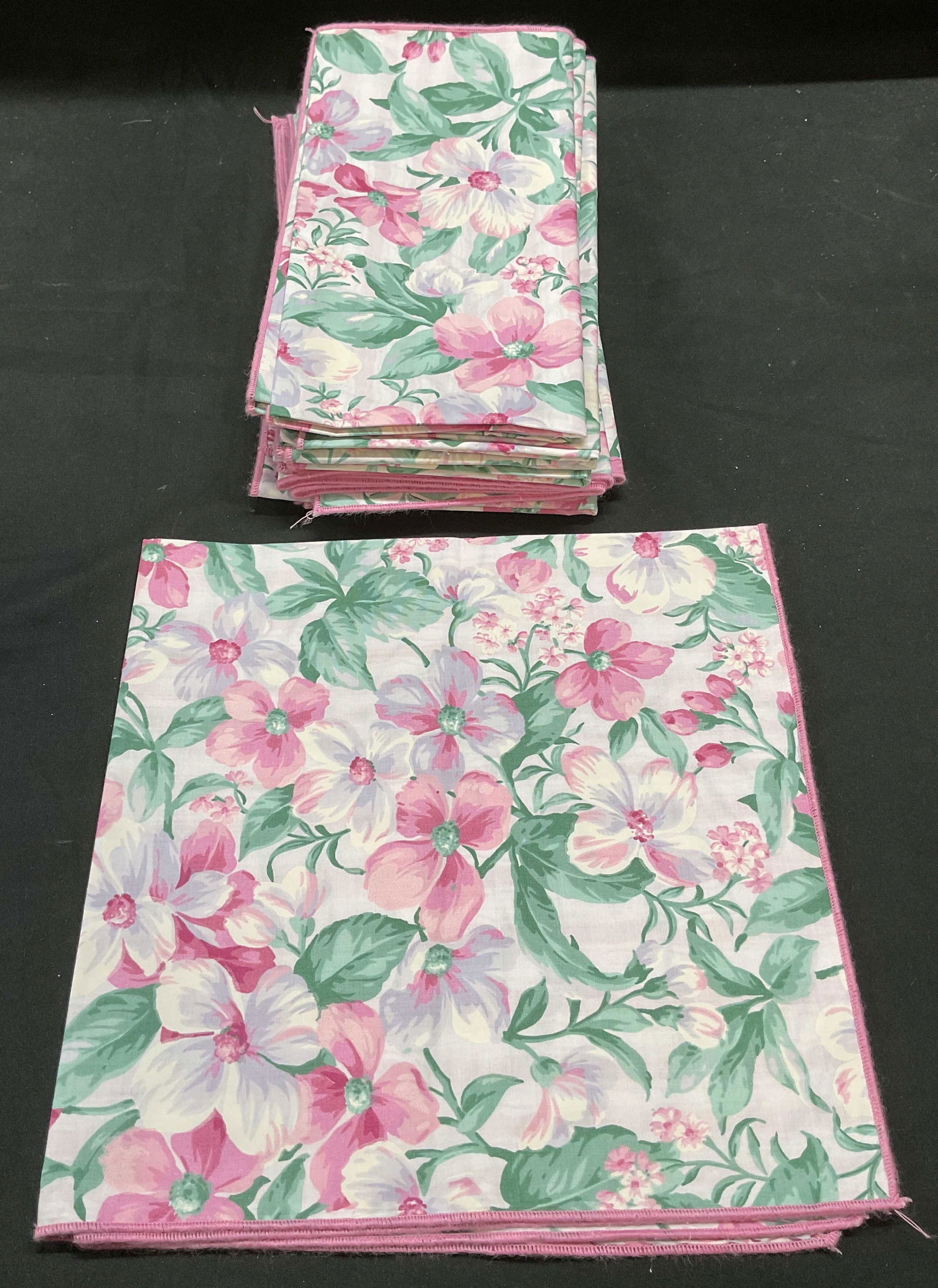 Set 12 Pink Green Floral Abstract Print Napkins (1 of 6)