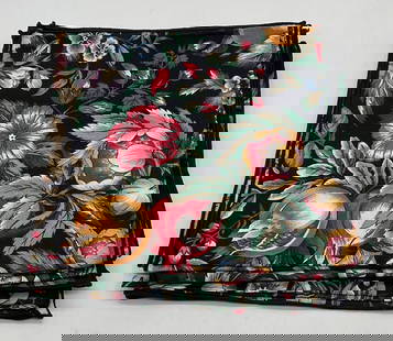 Set 9 Black Multicolor Floral Print Napkins: Set of 9 black multicolor floral print napkins. Feels like cotton. Measure approx 17 x 17 inches. Some wear to all including blemishes. Napkins, floral napkins, black napkins, table decor, table acces