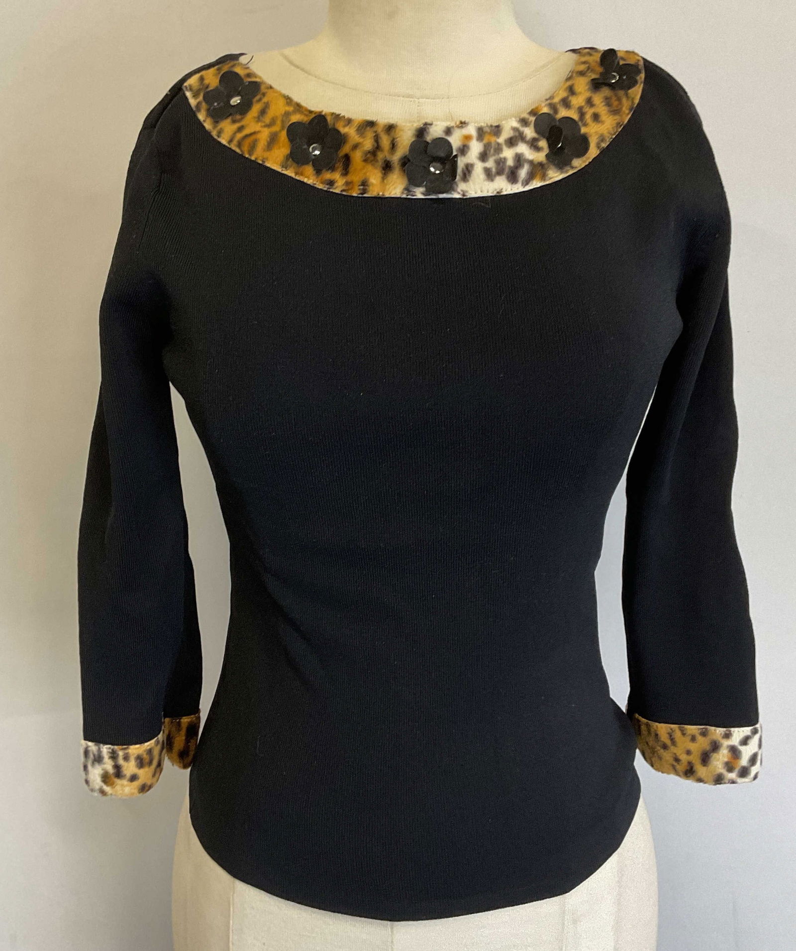 JAC Black 3/4 Sleeve Faux Fur Trim Top (1 of 6)