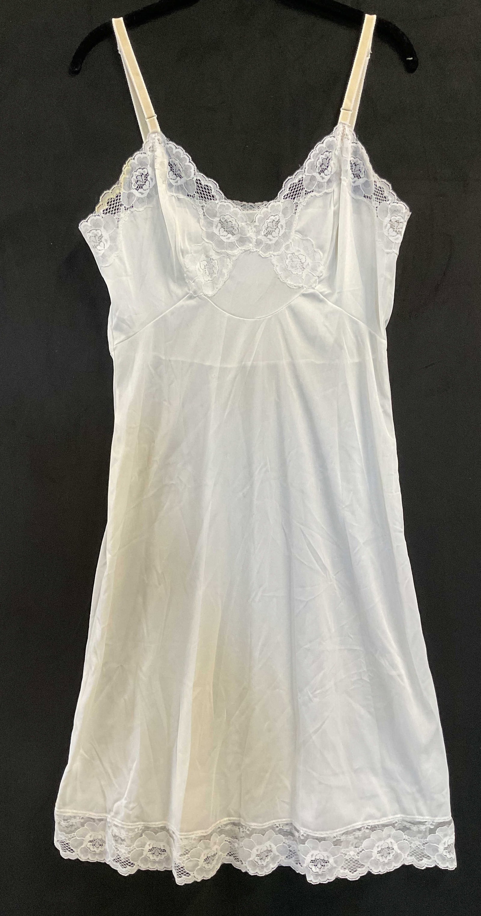 Vintage White Lace Slip Dress: Vintage white lace slip dress. Size 36. Nylon. Some blemishes and small holes. Slip dress, Vintage slip dress, white slip dress, lace slip dress, intimates, undergarments, 10 h