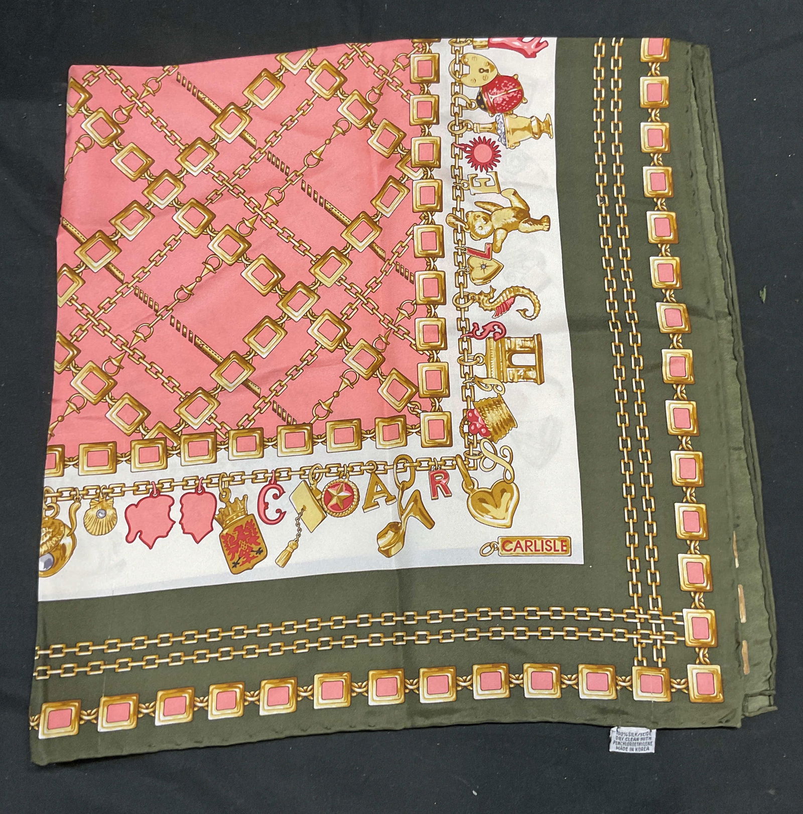 Carlisle Pink & Green Equestrian Silk Scarf (1 of 6)