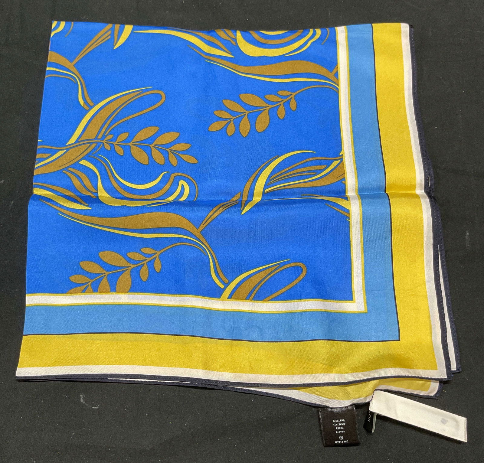 Anne Taylor Botanical Print Blue Yellow Silk Scarf (1 of 6)