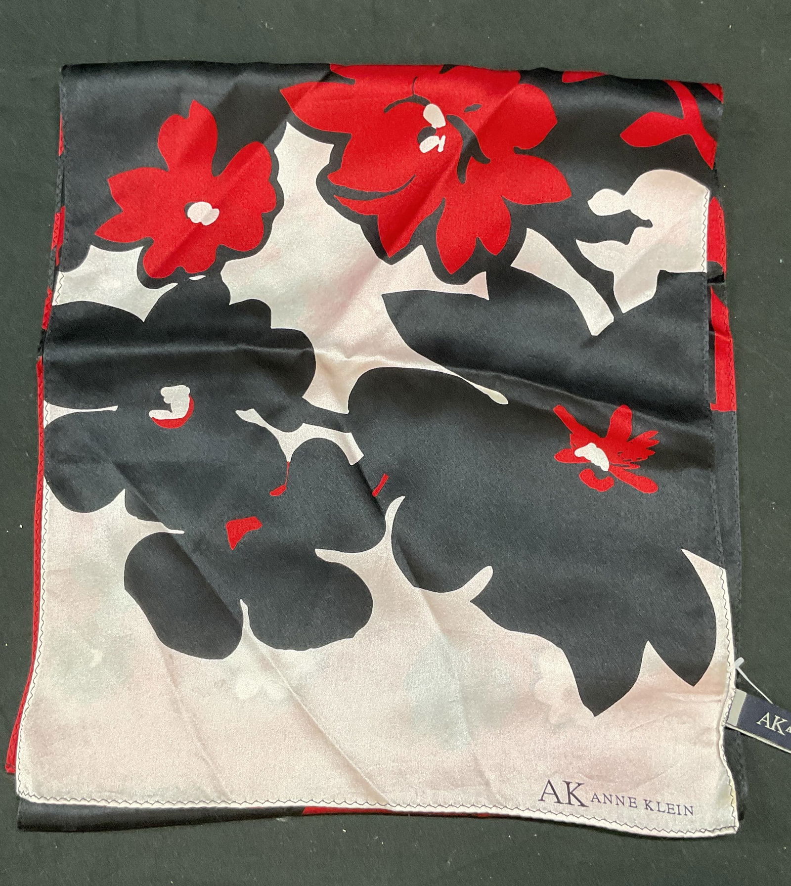 Anne Klein Black Red Floral Print Silk Scarf (1 of 7)