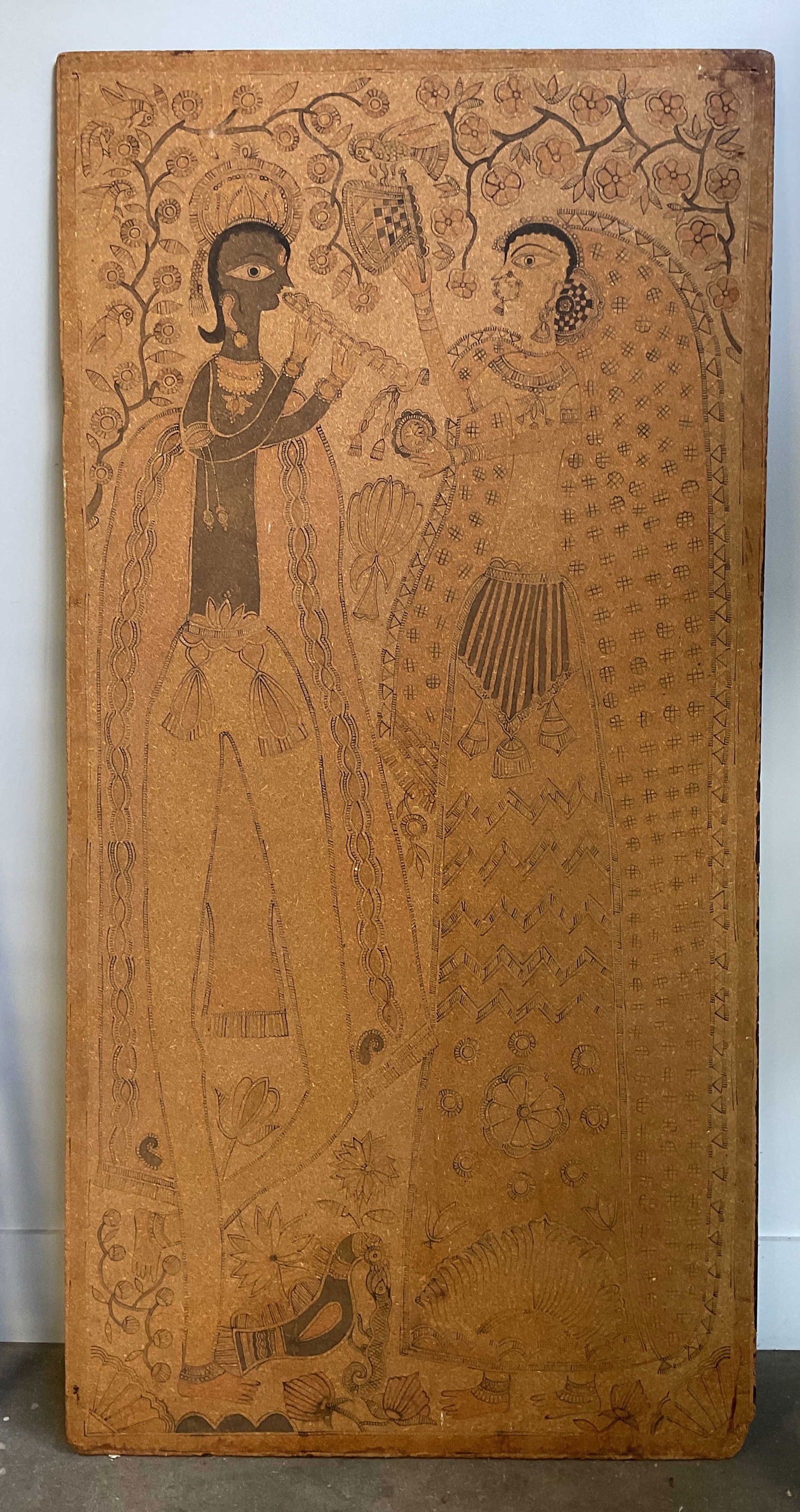 Indian Folk Art Figural Wood Panel, 8Ft Tall (1 of 6)