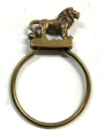 Signed Vntg Gilt Metal Lion Scarf Ring