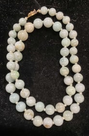 Vintage Jade Beaded Necklace, Silver Clasp