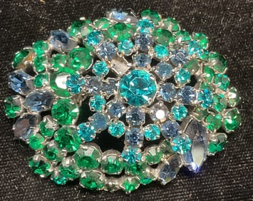 Vtg Blue Green Austrian Crystal Brooch