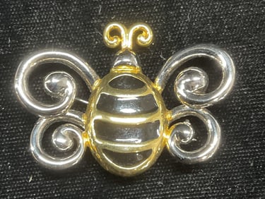 Vtg Silver Gold Tone Enamel Bee Brooch