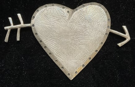 Vtg Sgnd Silver Tn Heart & Arrow Brooch, 3 In 1990