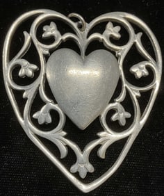 Reed & Barton Pierced Pewter Heart Pendant