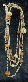 Vtg Baked Beads Gold Tone Crystal Necklace