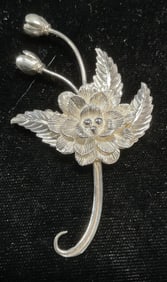 Vintage Sterling Silver Flower Brooch