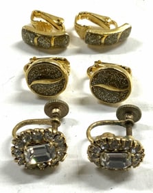 Lot 6 Assorted Gold Plated Clip On Earrings