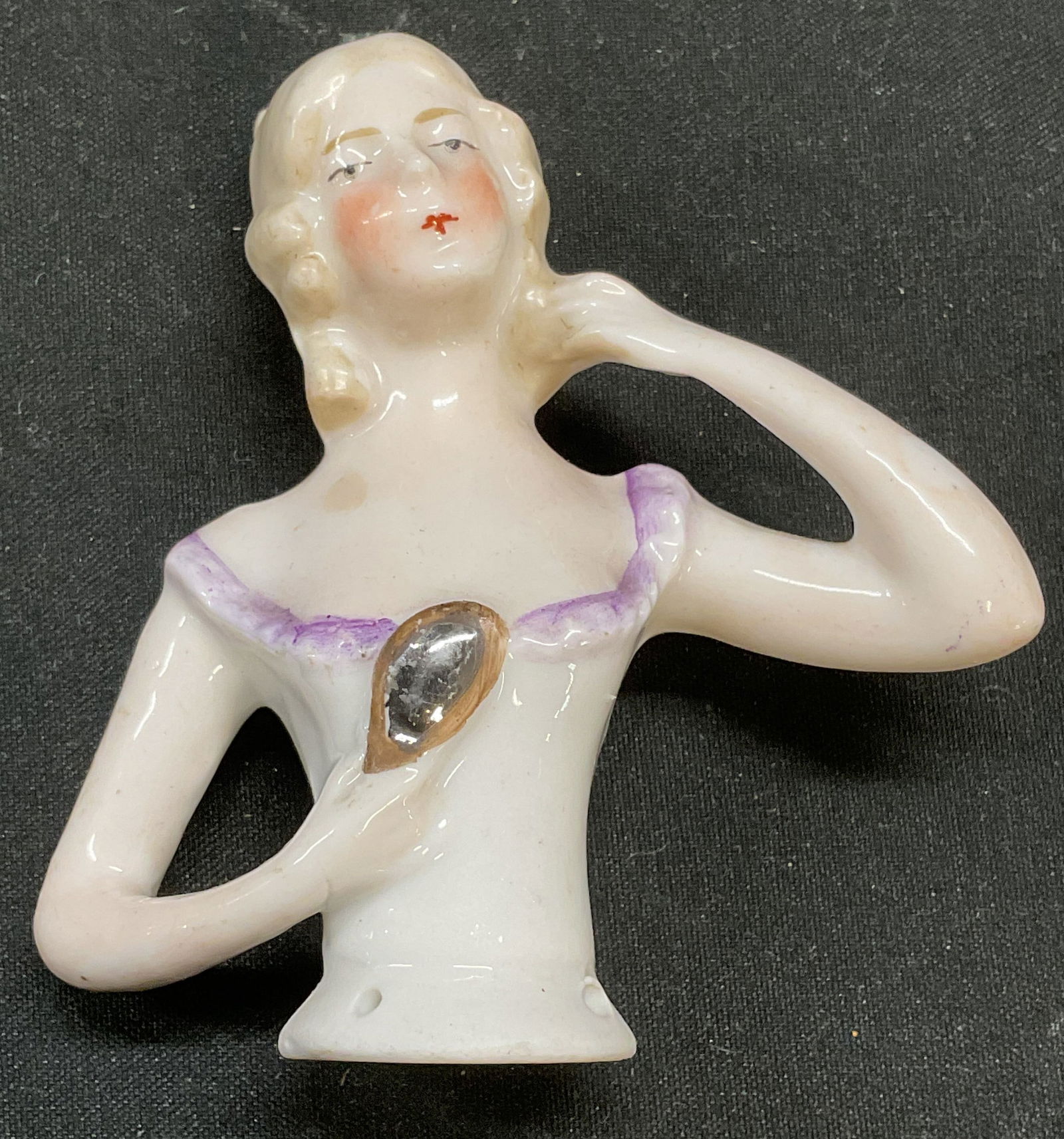 Vintage Signed Porcelain Doll Pin Cushion Topper (1 of 6)